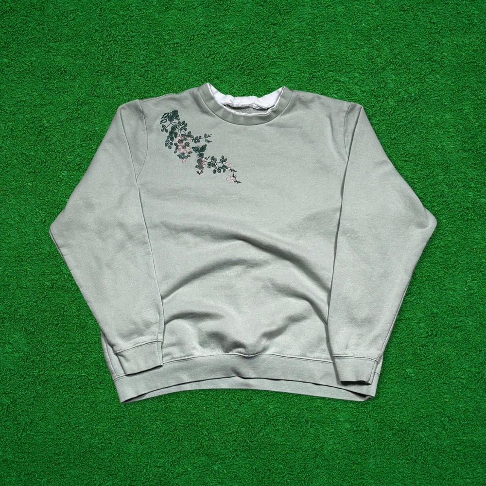 Vintage Mint Green Floral Embroidered Sweatshirt